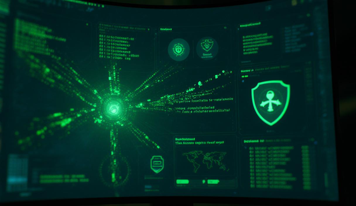 Sophisticated cybersecurity interface showing malware scanning process